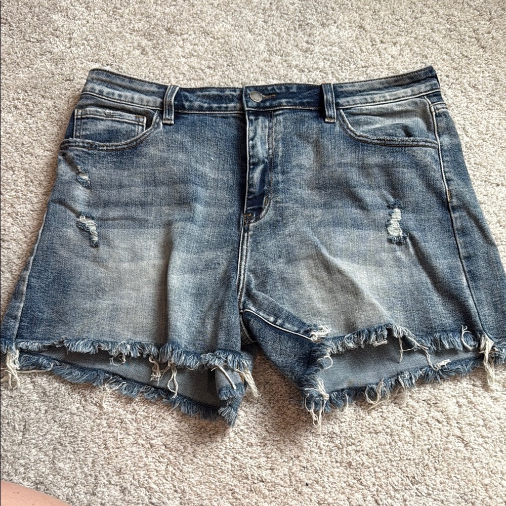 Blue Jean Cut-Off Shorts with Frayed Hem